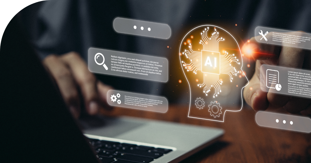 Man typing on lap top, AI image
