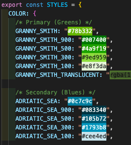 Portion of enum file laying out brand colors